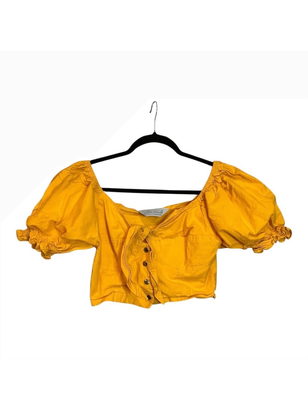 Vintage 80s Mustard Puff Sleeve Prairie Crop Top